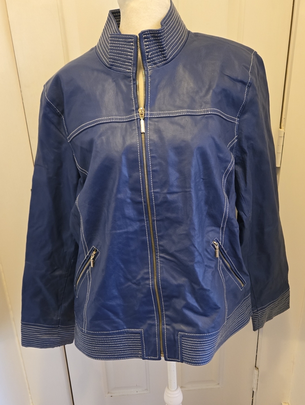 Y2K Bradley Bayou Blue Leather Moto Jacket. Size XL